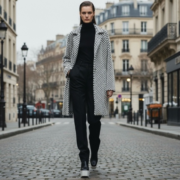 LVPL by Liverpool Black White Checkered Sweater Jacket Coat Open Front Medium - Picture 1 of 5